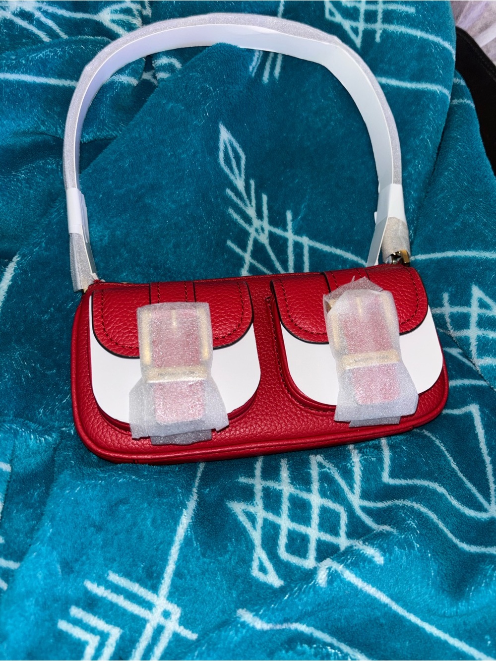 Michael Kors Red and White Mini Shoulder Bag with Gold Hardware